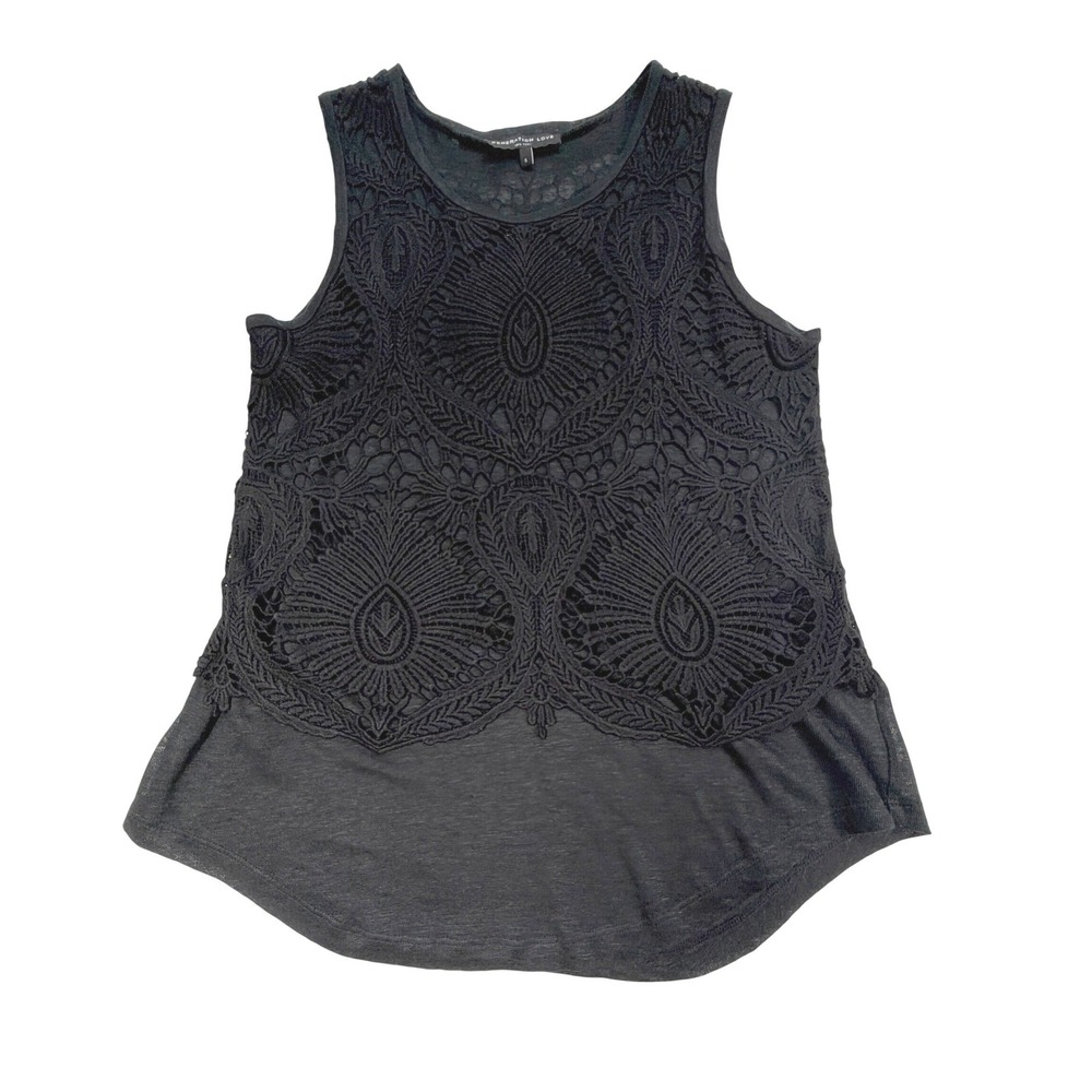 Generation Love Tank Top Crochet Layered Linen Small Black Boho Knit‎ Festival